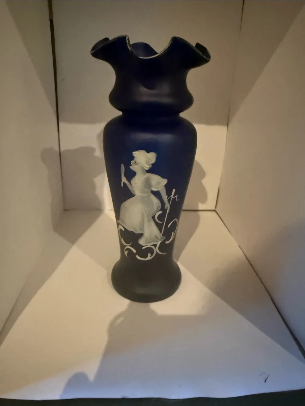 Classic Navy Blue Decorative Vase with White Cameo Motif